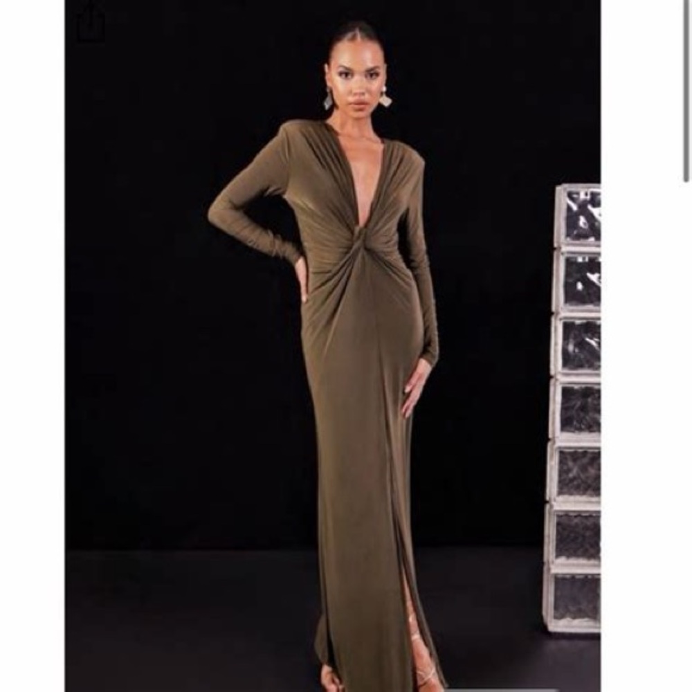 Missguided Olive Maxi Dress with Twist Front